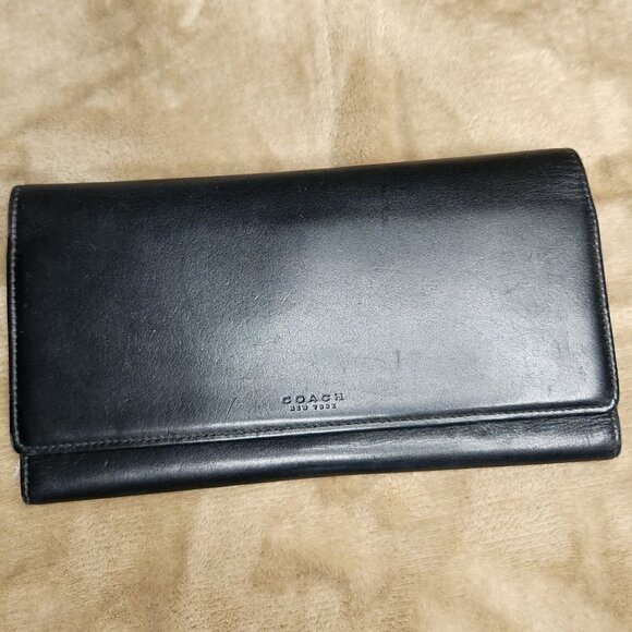 Coach Black Tri-fold Wallet, Authentic - Picture 1 of 10